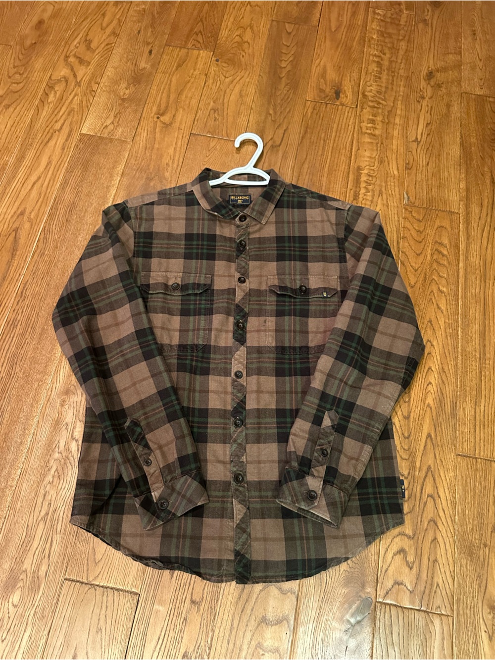 Vintage Billabong Brown and Green Plaid Button-Down Shirt